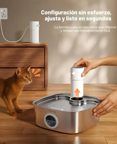 Vista 5 de Fuente de agua inalámbrica para perros, fuente de agua operada por batería de 5000mAh para perros, fuente de agua de acero inoxidable para gatos