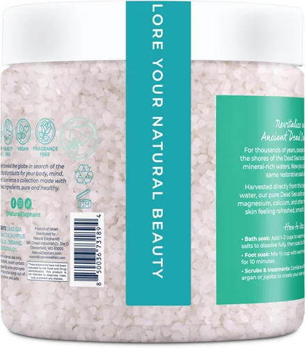 Vista 7 de Natural Elephant Baño de sal del mar muerto y remojo de pies para relajación y nutrición, 100% puro con aceite esencial, grano grueso medio