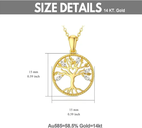 Vista 6 de YDD 14k Solid Gold Tree of Life Necklace for Women Family Tree Pendant Necklaces for Women Love Heart Tree of Life Jewelry for Women 16"-18