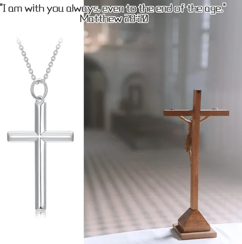 Vista 6 de Collar de cruz de plata de ley con cadena de plata 925, colgante de cruz de crucifijo chapado en oro blanco, regalo de joyería religiosa fiel, 20
