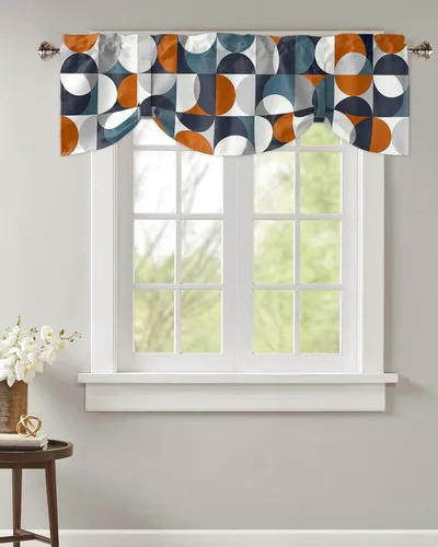 Vista 44 de Cortinas de cocina de Navidad, cenefa semitransparente ajustable con lazo, muñeco de nieve, copo de nieve, bolsillo para barra, tratamiento