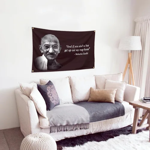 Vista 4 de Chief Gandhi - Bandera de 3 x 5 pies, divertido póster de pared de cueva de hombre duradero con ojales de latón. Esta hermosa bandera