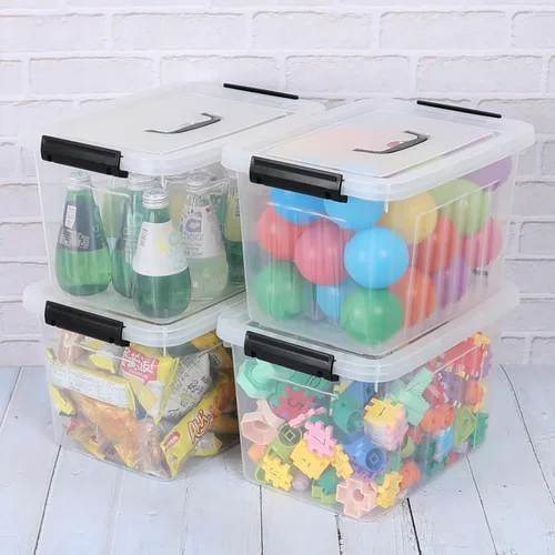 Vista 3 de Wekioger - Paquete de 4 cubos transparentes con tapa de 12 cuartos de galón, caja de almacenamiento con asa