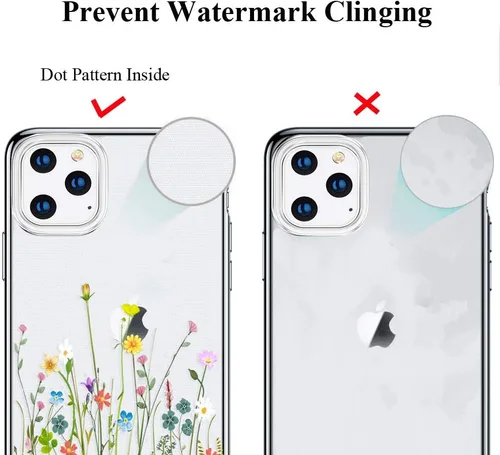 Vista 9 de Unov Funda compatible con iPhone 11 Pro, transparente, con diseño delgado, protector suave de TPU a prueba de golpes, patrón de flores en relieve