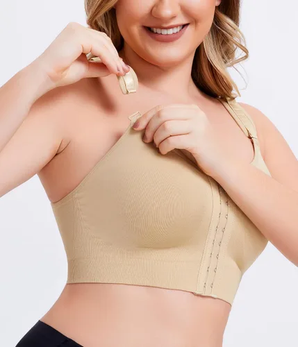 Vista 2 de IHHCOXK Sujetador posoperatorio para mastectomía, sujetadores de cierre frontal para mujer, brasier de compresión inalámbrico para uso diario