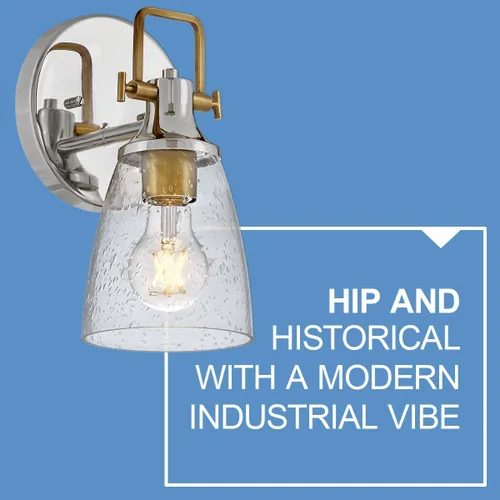 Vista 4 de Hinkley Easton 51270PN - Accesorio de tocador de baño de una sola luz, industrial moderno, pantalla de vidrio transparente, se monta hacia arriba