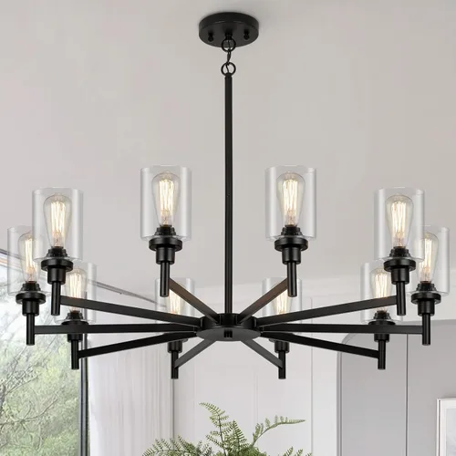 Vista 21 de Candelabros rústicos de madera falsa de 3 luces para comedor con cubierta de vidrio transparente