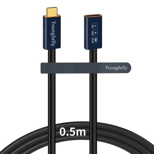 Vista 8 de Cable USB C codo hembra a macho de 1.64 pies, compatible con Thunderbolt 4/3, USB4/3, soporta carga rápida de 240 W (48 V/5 A máximo), transferencia