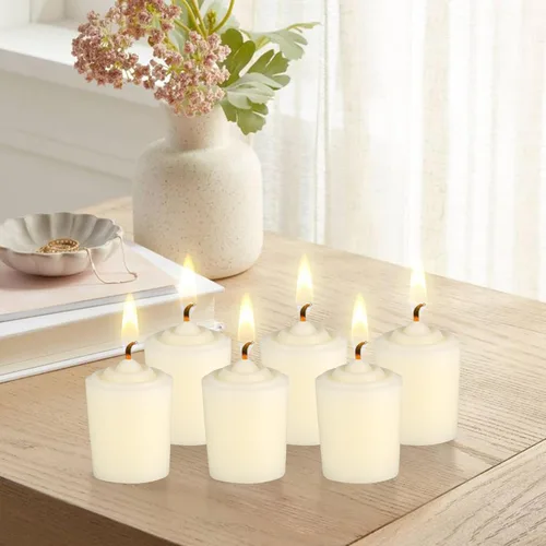 Vista 2 de Velas votivas sin perfume marfil de 15 horas, paquete de 12