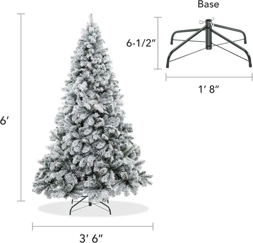 Vista 6 de Casafield Árbol de Navidad artificial de pino nevado realista sin iluminación de 6 pies con soporte de metal resistente