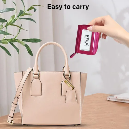 Vista 6 de Tarjetero RFID de bolsillo con ventana para ID, piel genuina, S, Rosa