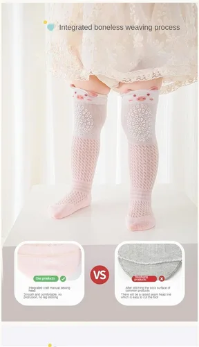 Vista 6 de Calcetines antideslizantes hasta la rodilla para bebés y niños pequeños, mallas delgadas para recién nacidos, para gatear en el suelo, 5/6 paquetes
