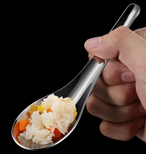 Vista 2 de 2 cucharas de sopa de acero inoxidable, cucharas de sopa, cucharas de sopa china, cuchara de sopa asiática, cucharas de mesa, cucharas