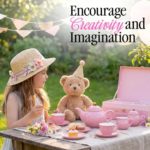 Vista 5 de Giggle & Honey® Juego de fiesta de té para niñas pequeñas, lunares dorados Rosa