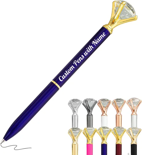 Vista 10 de Hasta 100 bolígrafos de diamante personalizados a granel con nombre, bolígrafo de impresión personalizada con logotipo de negocios grabado, mensaje