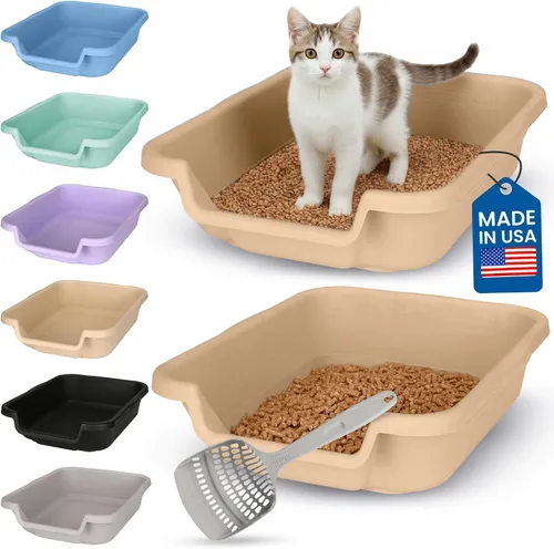 Vista 16 de KittyGoHere - Caja de arena para gatos mayores, sartén pequeña con cuchara jumbo de mango largo, caja de arena para gatos de entrada baja, ligera