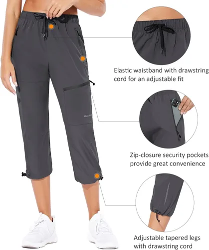 Vista 4 de BALEAF Women's Hiking Cargo Capris Outdoor Lightweight Water Resistant Pants UPF 50 Zipper Pockets