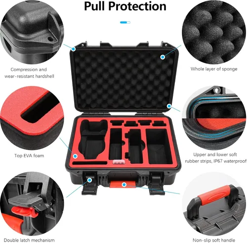 Vista 8 de FPVtosky Estuche rígido para DJI Air 3S/Air 3 Drone/Fly More Combo, impermeable Air 3S Hard Shell Estuche de transporte Accesorios+Cordón