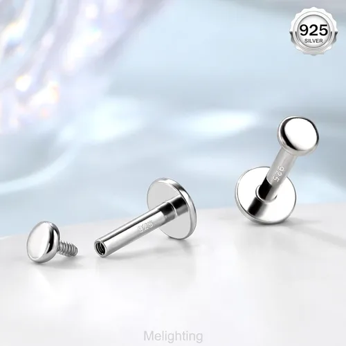 Vista 4 de Melighting Aretes de hélice de plata esterlina 925 para cartílago, roscados internamente, tragus, aretes de espalda plana, 6/0.315 in, piercing