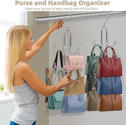 Vista 2 de Organizador para colgar bolsos para armario, paquete de 2 organizadores de almacenamiento de bolsos, soporte para colgar bolsos para organizar