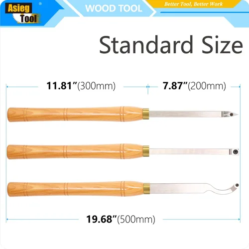 Vista 2 de AT03 Herramientas de torneado de madera con punta de carburo, juego de torno más áspero detallador de cuello de cisne con mango de madera maciza e