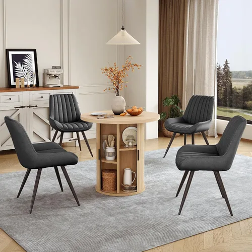 Vista 184 de Miereirl Moderno juego de comedor de 5 piezas para mesa redonda de madera de 4,31.5 pulgadas con estante de almacenamiento semiabierto y puerta