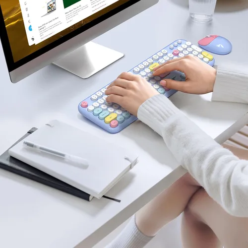 Vista 7 de MOWUX - Combo de teclado y mouse inalámbricos para Windows, teclado inalámbrico externo de tamaño completo 2.4G, mouse compacto, 8 teclas multimedia