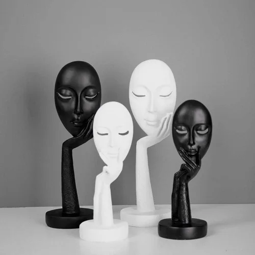 Vista 2 de Estatua abstracta de personajes artesanales para mujer, escultura de cara de resina, tallada a mano, estatua de dama pensante, decoración de Blanco