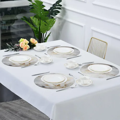 Vista 5 de White Gold Marble Pattern Round Place Mats Set of 1, Heat Resistant Washable Placemats Polyester Round Table Mats for Kitchen Home Decor Holiday