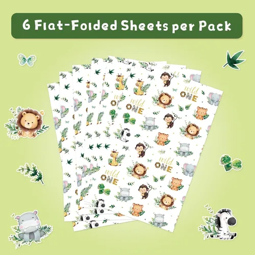 Vista 3 de WERNNSAI Papel de Regalo de Animales - 6 Hojas 27.5"x 19.7" Papel de Regalo para Baby Shower Papel de Regalo de Primer Cumpleaños Diseño de Animales