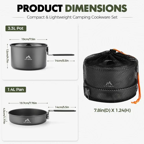 Vista 2 de THTYBROS Camping Cookware Set 3.3L Pot 1.4L Pan Hard Anodized Aluminum