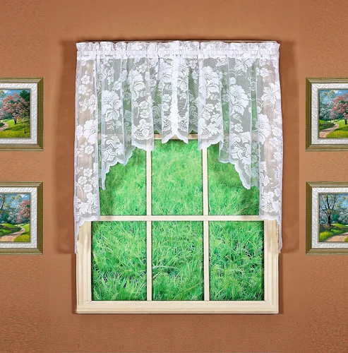 Vista 13 de Today's Curtain Cenefa de cortina de encaje floral con diseño de enredadera, 18", Marfil, 60 ancho x 18 largo
