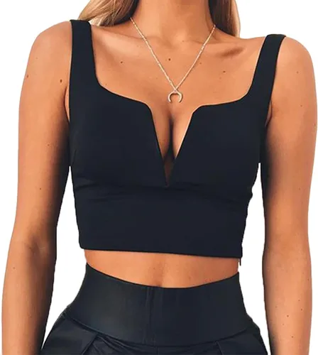 Vista 2 de Blusa sin mangas Susupeng con cuello profundo en V para mujer ajustada con cierre lateral blusa corta casual