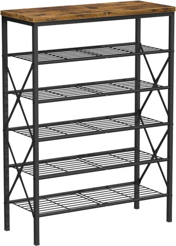 Vista 9 de Zapatero de 6 niveles, zapatero de gran capacidad que sostiene 32 pares de zapatos, estante de metal ajustable y estable, estante para zapatos