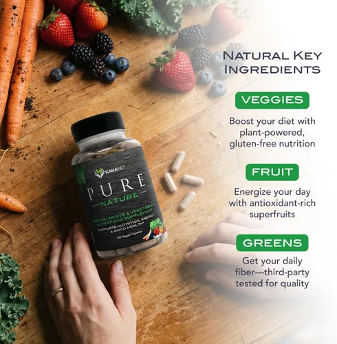 Vista 5 de KaraMD Pure Nature - Suplemento de verduras, frutas y verduras, vitaminas, fibra y antioxidantes, 20 suplementos de frutas y verduras para energía