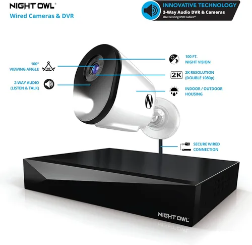 Vista 2 de Night Owl Sistema de cámara de seguridad DVR de 12 canales con audio bidireccional para el hogar con (8) cámaras de disuasión 2K HD con cable