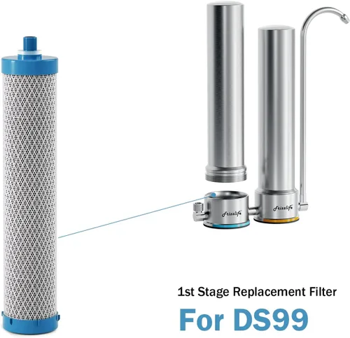 Vista 2 de Frizzlife DSF01 (1ª etapa) Cartucho de filtro de repuesto para sistema de filtro de agua de acero inoxidable de encimera DS99, segundo cartucho