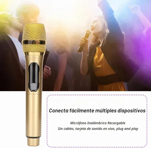 Vista 5 de Diyeeni Micrófono de karaoke de mano, sistema de micrófono con receptor recargable, micrófono dinámico portátil con pantalla LED, para cantar