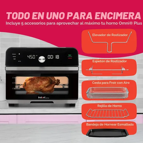 Vista 5 de Instant Pot Omni Plus Horno Tostador Freidora de Aire de 19QT/18L, Funciones 10 en 1, Cabe Pizza de 12", Dorar, Asar a la Parrilla, Hornear, Asar