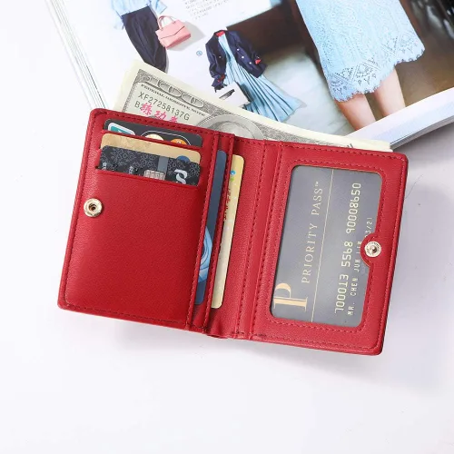 Vista 2 de AnnabelZ Billetera pequeña de cuero plegable para mujer, mini monedero corto