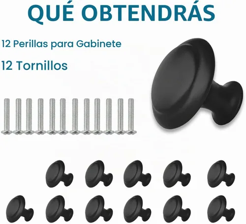 Vista 2 de 12 pomos negros para cajones de gabinete, perilla moderna de 1.2 pulgadas para armarios y cajones