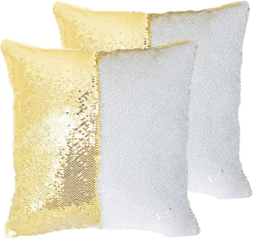 Vista 27 de Paquete de 2 fundas de almohada de lentejuelas sublimadas de 16 x 16 pulgadas, fundas de almohada reversibles con purpurina para regalos