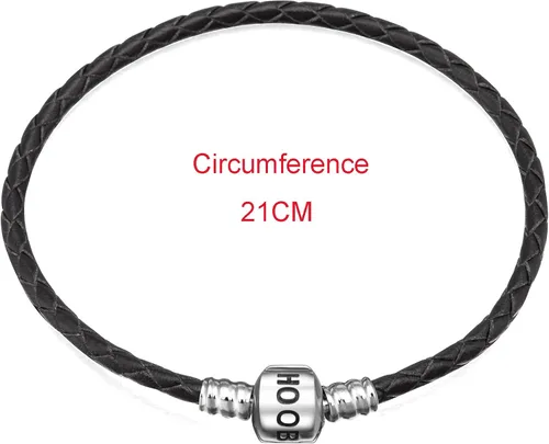 Vista 2 de Hoobeads Pulsera tejida de cuero rojo auténtico con cierre de barril de plata de ley 925