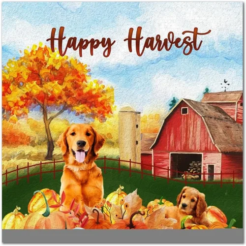 Vista 13 de Happy Harvest Frenchton Dog Barn Wood Sign Retro Fall Sweet Fall Wall Plaque Pumpkin Patch Wood Panels Home Wall Decoration for Home Kitchen Living