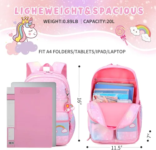 Vista 2 de BEFUNIRISE Mochila para niñas, mochilas escolares de 16 y 17 pulgadas para niñas, bonita bolsa de libros para adolescentes y niños, primaria