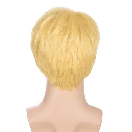 Vista 4 de morvally Peluca rubia corta para hombre con flequillo para cosplay, fiesta de Halloween