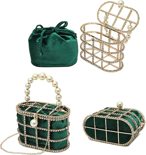 Vista 5 de CARIEDO Bolso de Noche para Mujer, Bolso de Mano con Perlas y Diamantes de Imitación para Boda, Baile de Graduación, Cumpleaños, Fiesta, Accesorios