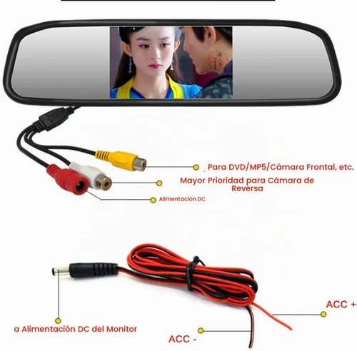 Vista 2 de Monitor de video de coche de 4.3 pulgadas, espejo retrovisor automático, pantalla LCD de 12 V-24 V, montaje universal, espejo de corriente con clip