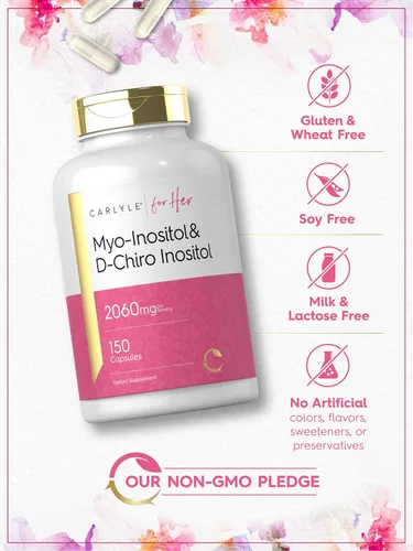 Vista 5 de Carlyle Myo-Inositol & D-Chiro Inositol Suplemento para Mujeres 2060mg 150 cápsulas Complejo sin OMG, sin gluten
