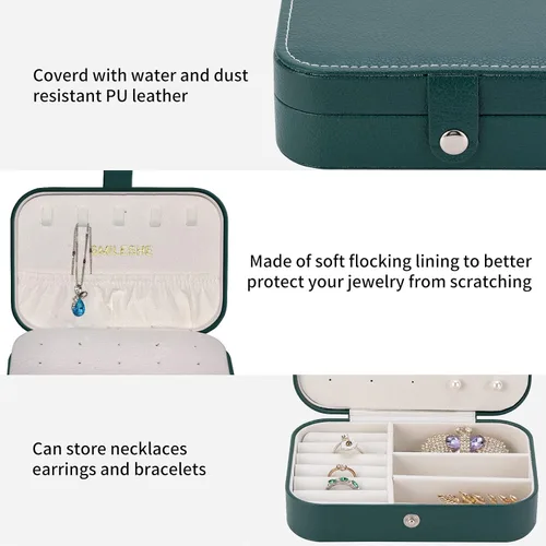 Vista 3 de Smileshe Joyero, estuche de viaje portátil pequeño de piel sintética, organizador de 2 capas, cajas de almacenamiento para anillos, aretes